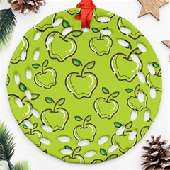 Fruit Apple Green Round Filigree Ornament (two Sides)