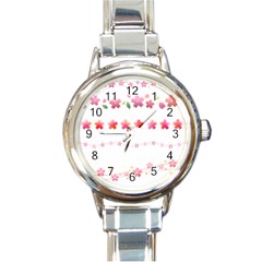 Sakura Border Cherry Blossom Round Italian Charm Watch by Simbadda