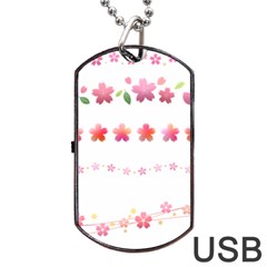 Sakura Border Cherry Blossom Dog Tag Usb Flash (one Side) by Simbadda