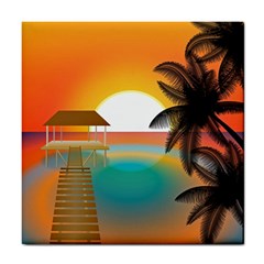 Sunset Beach Beach Palm Ocean Tile Coaster by Simbadda