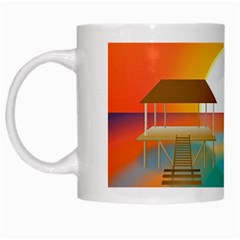 Sunset Beach Beach Palm Ocean White Mugs by Simbadda