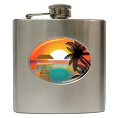 Sunset Beach Beach Palm Ocean Hip Flask (6 Oz) by Simbadda