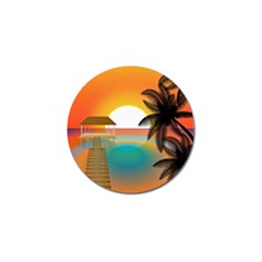 Sunset Beach Beach Palm Ocean Golf Ball Marker by Simbadda