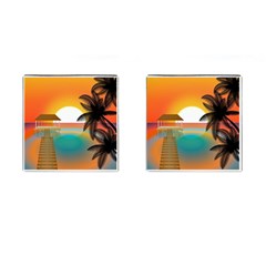 Sunset Beach Beach Palm Ocean Cufflinks (square) by Simbadda