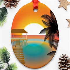 Sunset Beach Beach Palm Ocean Oval Ornament (two Sides) by Simbadda