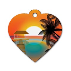 Sunset Beach Beach Palm Ocean Dog Tag Heart (one Side) by Simbadda