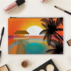 Sunset Beach Beach Palm Ocean Cosmetic Bag (large) by Simbadda