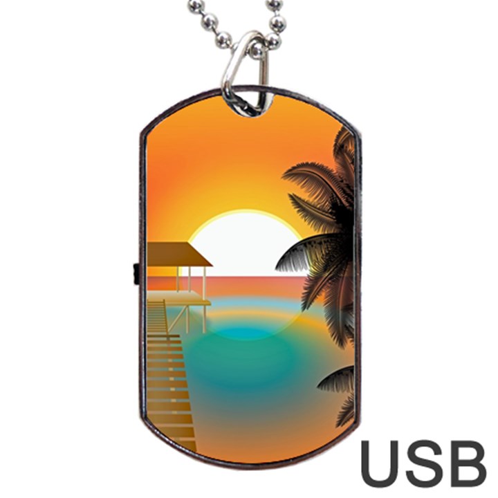 Sunset Beach Beach Palm Ocean Dog Tag USB Flash (One Side)