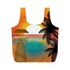 Sunset Beach Beach Palm Ocean Full Print Recycle Bag (m) by Simbadda