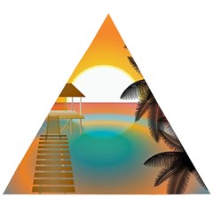 Sunset Beach Beach Palm Ocean Wooden Puzzle Triangle