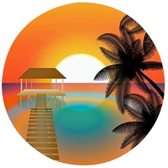 Sunset Beach Beach Palm Ocean Wooden Bottle Opener (round)