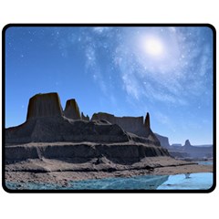 Mountains Galaxy Lake Landscape Fleece Blanket (medium)  by Simbadda