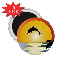 Ocean Sunset Dolphin Palm Tree 2 25  Magnets (10 Pack)  by Simbadda