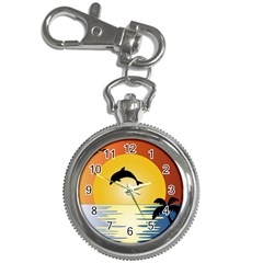 Ocean Sunset Dolphin Palm Tree Key Chain Watches by Simbadda