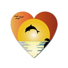 Ocean Sunset Dolphin Palm Tree Heart Magnet by Simbadda