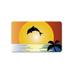 Ocean Sunset Dolphin Palm Tree Magnet (name Card) by Simbadda