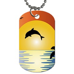 Ocean Sunset Dolphin Palm Tree Dog Tag (one Side) by Simbadda