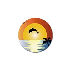 Ocean Sunset Dolphin Palm Tree Golf Ball Marker (4 Pack) by Simbadda