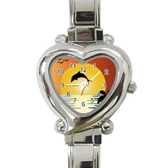 Ocean Sunset Dolphin Palm Tree Heart Italian Charm Watch by Simbadda