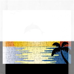 Ocean Sunset Dolphin Palm Tree Rectangular Jigsaw Puzzl by Simbadda