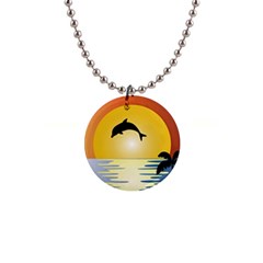 Ocean Sunset Dolphin Palm Tree 1  Button Necklace by Simbadda