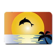 Ocean Sunset Dolphin Palm Tree Small Doormat  by Simbadda