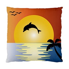 Ocean Sunset Dolphin Palm Tree Standard Cushion Case (one Side) by Simbadda