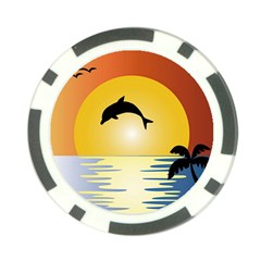 Ocean Sunset Dolphin Palm Tree Poker Chip Card Guard (10 Pack)