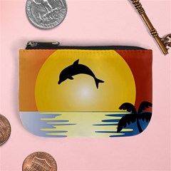 Ocean Sunset Dolphin Palm Tree Mini Coin Purse by Simbadda