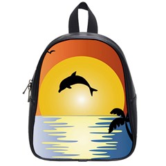 Ocean Sunset Dolphin Palm Tree School Bag (small) by Simbadda