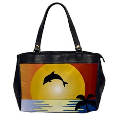 Ocean Sunset Dolphin Palm Tree Oversize Office Handbag