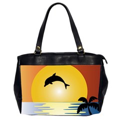 Ocean Sunset Dolphin Palm Tree Oversize Office Handbag (2 Sides) by Simbadda