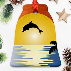 Ocean Sunset Dolphin Palm Tree Ornament (bell) by Simbadda