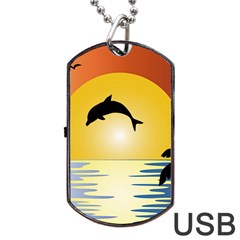 Ocean Sunset Dolphin Palm Tree Dog Tag Usb Flash (one Side) by Simbadda