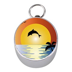 Ocean Sunset Dolphin Palm Tree Mini Silver Compasses by Simbadda