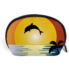 Ocean Sunset Dolphin Palm Tree Accessory Pouch (large) by Simbadda