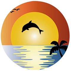 Ocean Sunset Dolphin Palm Tree Wooden Bottle Opener (round)