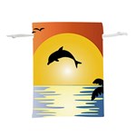 Ocean Sunset Dolphin Palm Tree Lightweight Drawstring Pouch (L) Back