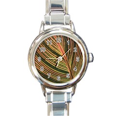 Leaf Patten Lines Colorful Plant Round Italian Charm Watch by Simbadda