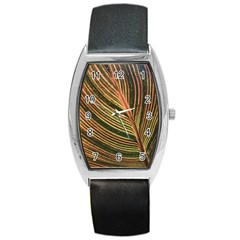 Leaf Patten Lines Colorful Plant Barrel Style Metal Watch by Simbadda