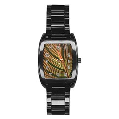 Leaf Patten Lines Colorful Plant Stainless Steel Barrel Watch by Simbadda