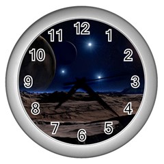 Lunar Landscape Star Brown Dwarf Wall Clock (silver) by Simbadda