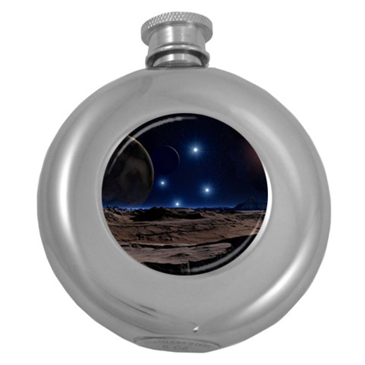 Lunar Landscape Star Brown Dwarf Round Hip Flask (5 oz)