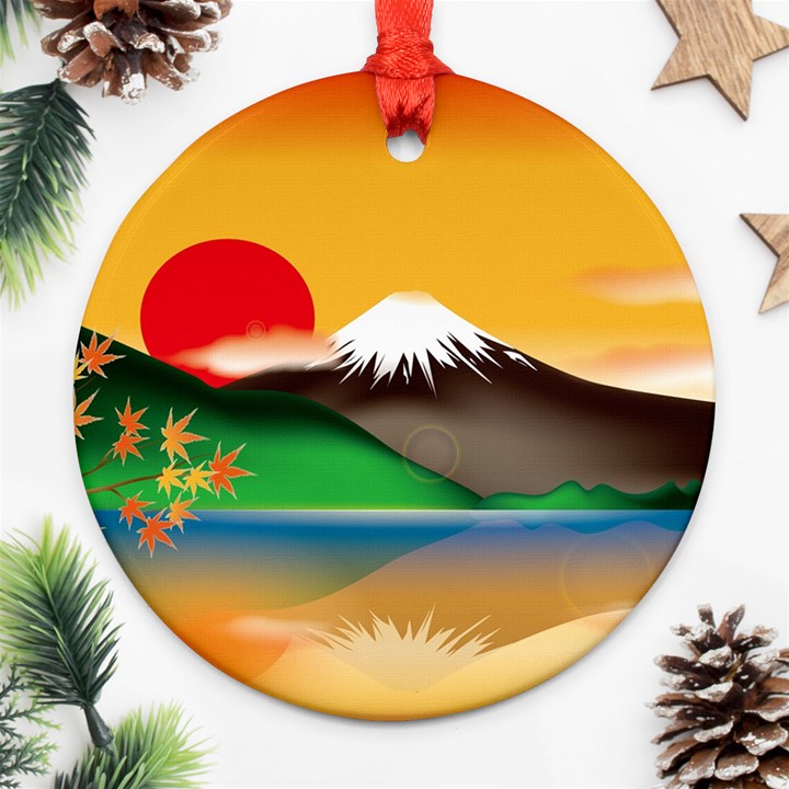 Mount Fuji Japan Lake Sun Sunset Ornament (Round)