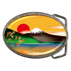 Mount Fuji Japan Lake Sun Sunset Belt Buckles by Simbadda