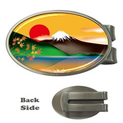 Mount Fuji Japan Lake Sun Sunset Money Clips (oval)  by Simbadda