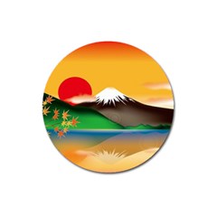 Mount Fuji Japan Lake Sun Sunset Magnet 3  (round) by Simbadda