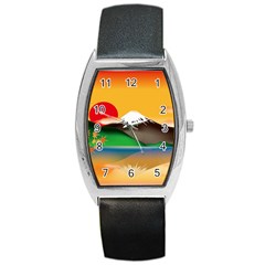 Mount Fuji Japan Lake Sun Sunset Barrel Style Metal Watch by Simbadda