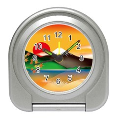 Mount Fuji Japan Lake Sun Sunset Travel Alarm Clock by Simbadda