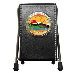 Mount Fuji Japan Lake Sun Sunset Pen Holder Desk Clock by Simbadda